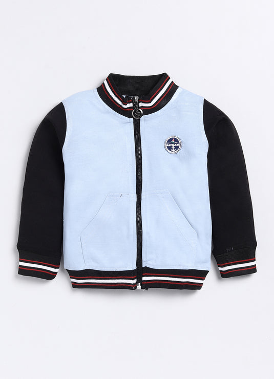 All season Streetwear Cotton Sinker Full Sleeves  Jacket LightBlue & Black