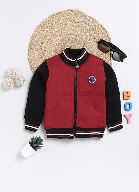 All season Streetwear Cotton Sinker Full Sleeves  Jacket Maroon & Black