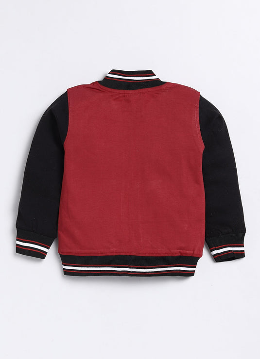 All season Streetwear Cotton Sinker Full Sleeves  Jacket Maroon & Black