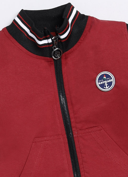 All season Streetwear Cotton Sinker Full Sleeves  Jacket Maroon & Black