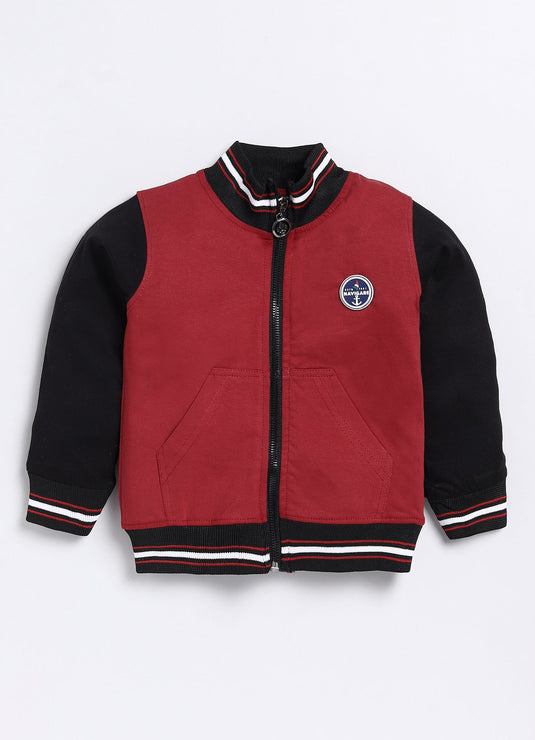 All season Streetwear Cotton Sinker Full Sleeves  Jacket Maroon & Black
