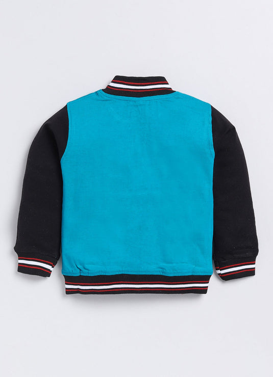 All season Streetwear Cotton Sinker Full Sleeves  Jacket SeaGreen & Black