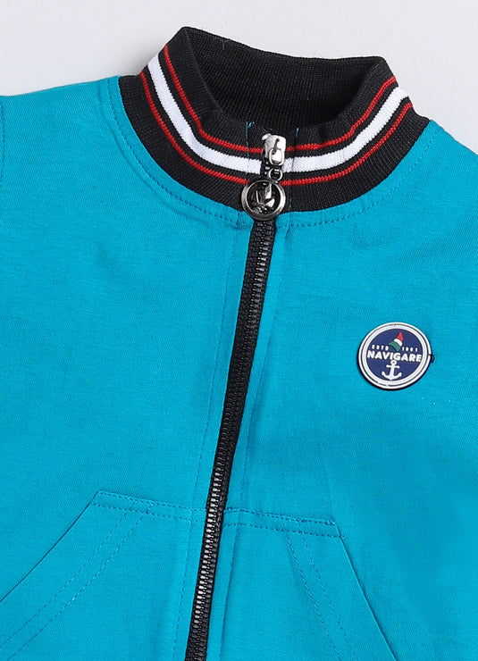 All season Streetwear Cotton Sinker Full Sleeves  Jacket SeaGreen & Black