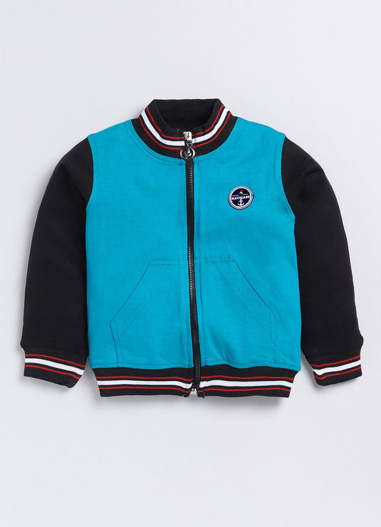 All season Streetwear Cotton Sinker Full Sleeves  Jacket SeaGreen & Black