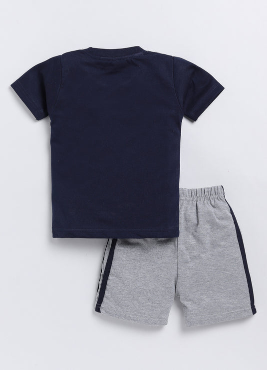 Bunny Print Cotton Sinker Tee & Pant Full Sleeves Clothing Set (Grey & Navy)
