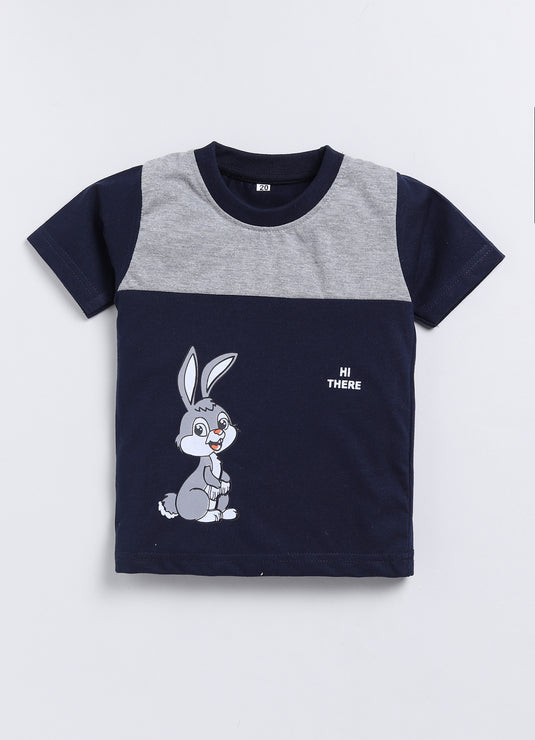Bunny Print Cotton Sinker Tee & Pant Full Sleeves Clothing Set (Grey & Navy)