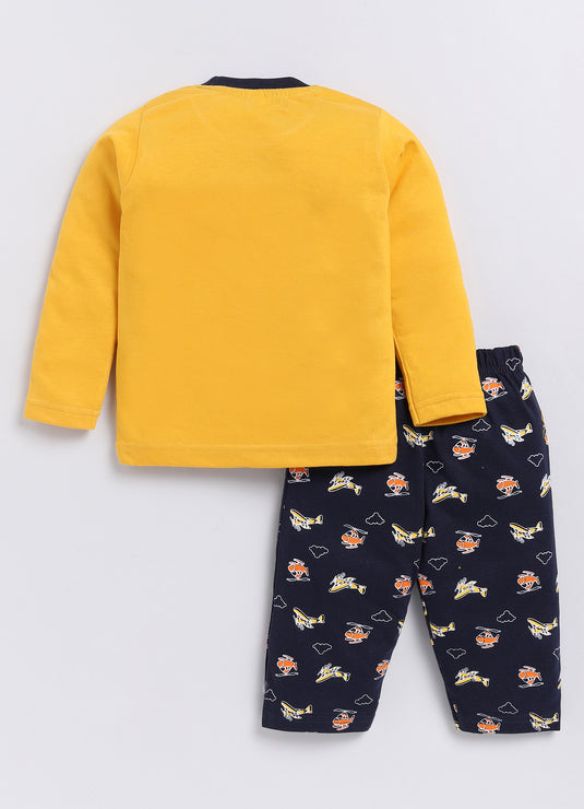 Airshow Print Cotton Sinker Nightwear Full Sleeves Clothing Set
