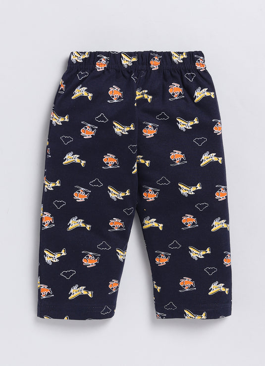 Airshow Print Cotton Sinker Nightwear Full Sleeves Clothing Set