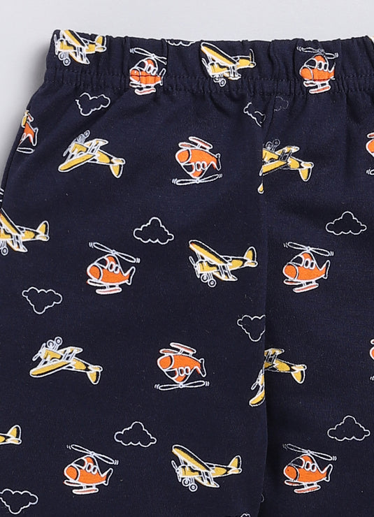Airshow Print Cotton Sinker Nightwear Full Sleeves Clothing Set