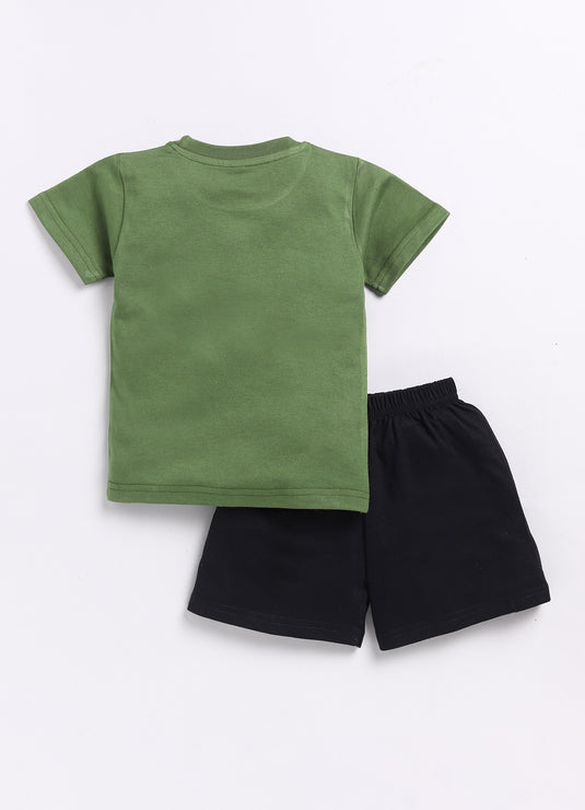 Kids' Olive Green T-Shirt and Shorts Set for kids Boys - Life is a Journey"