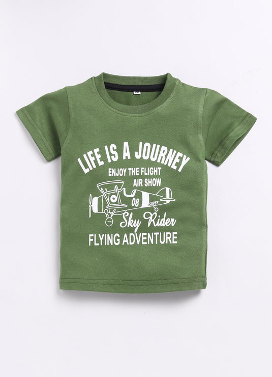 Kids' Olive Green T-Shirt and Shorts Set for kids Boys - Life is a Journey"