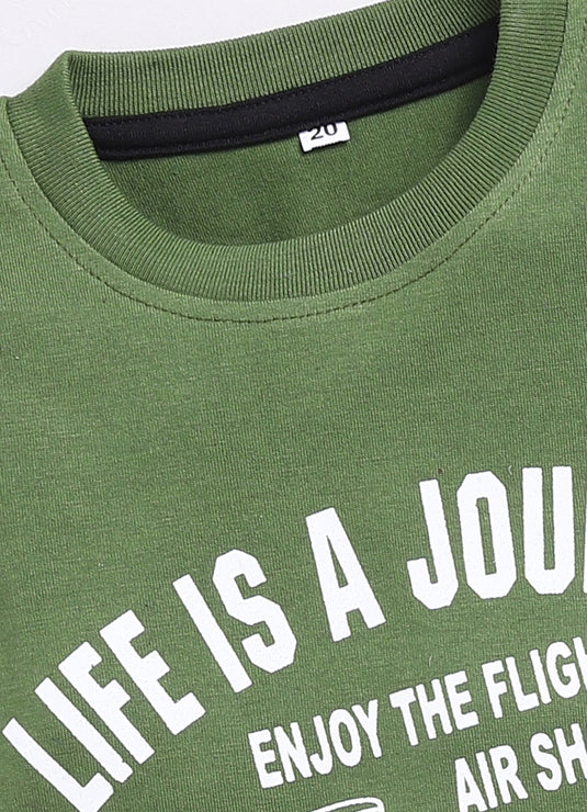 Kids' Olive Green T-Shirt and Shorts Set for kids Boys - Life is a Journey"