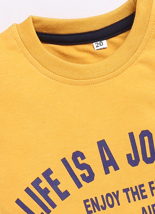 Sunshine Explorers Mustard T-shirt & NavyBlue Printed Shorts Set for kids Boys