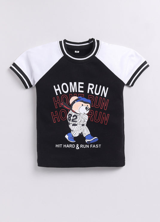 Stylish Bear Black and White Summer T-Shirt and Shorts Set for Kids Boys/Girls