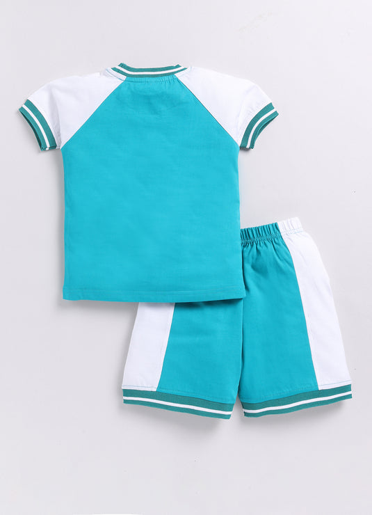 Sea Breeze T-Shirt and Shorts Set for Kids Boys/Girls (Sea Green & White)