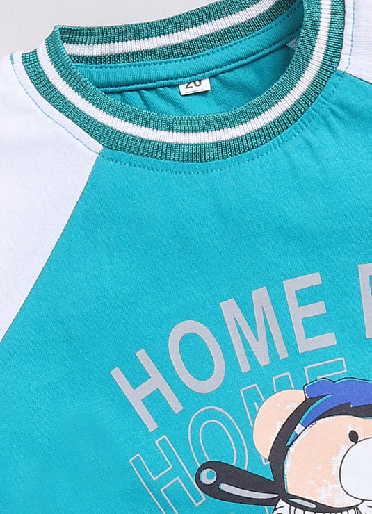 Sea Breeze T-Shirt and Shorts Set for Kids Boys/Girls (Sea Green & White)