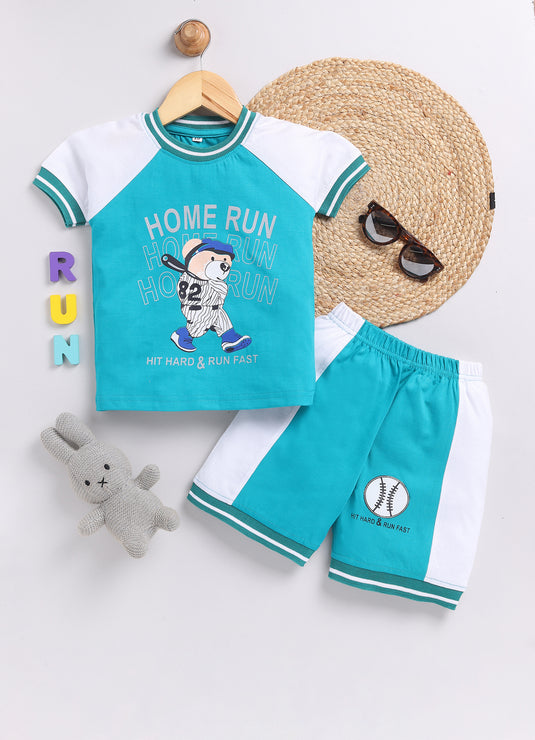 Sea Breeze T-Shirt and Shorts Set for Kids Boys/Girls (Sea Green & White)