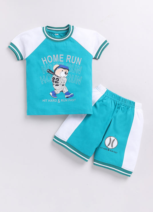 Sea Breeze T-Shirt and Shorts Set for Kids Boys/Girls (Sea Green & White)