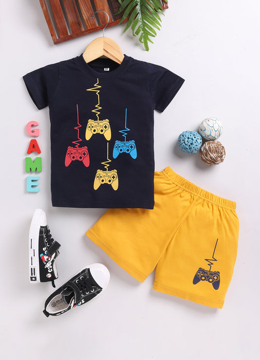 Game Controller Boys Black & Mustard T-Shirt and Shorts Set for kids Boys