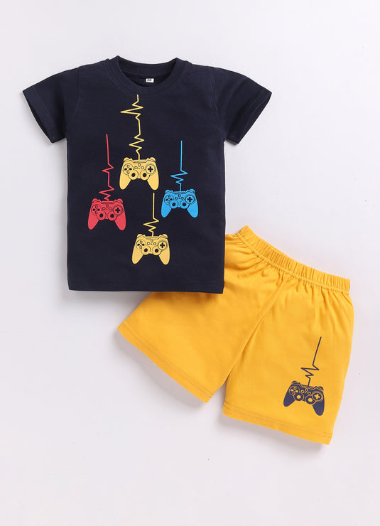 Game Controller Boys Black & Mustard T-Shirt and Shorts Set for kids Boys