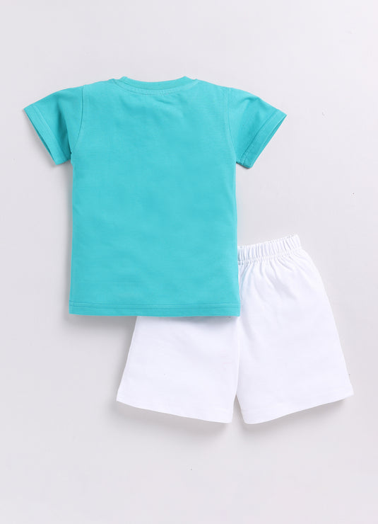 Pixel Game Controller Sea Green & White T-Shirt and Shorts Set for kids Boys