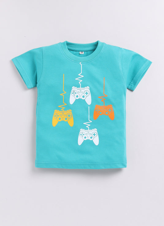 Pixel Game Controller Sea Green & White T-Shirt and Shorts Set for kids Boys