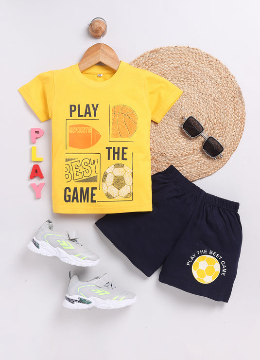 Sunshine "Play the Game" Yellow T-Shirt and Shorts Set for kids Boys