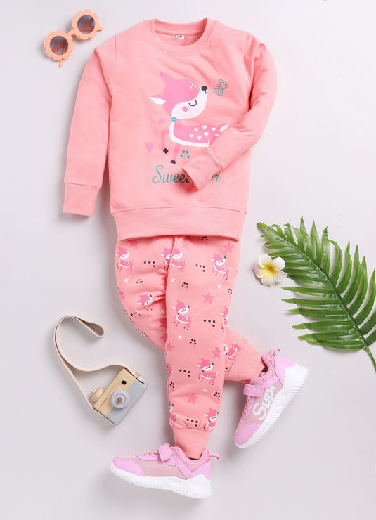 DeerDreams Rose Full Sleeves Sweatshirt and Joggers Set