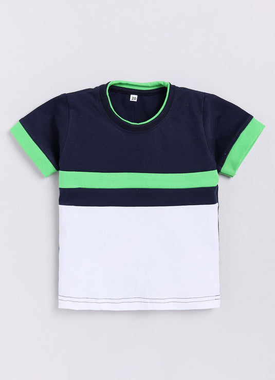 Stripes Chest Cotton Sinker Tee & Jogger Half Sleeve Clothing Set (Green & White)