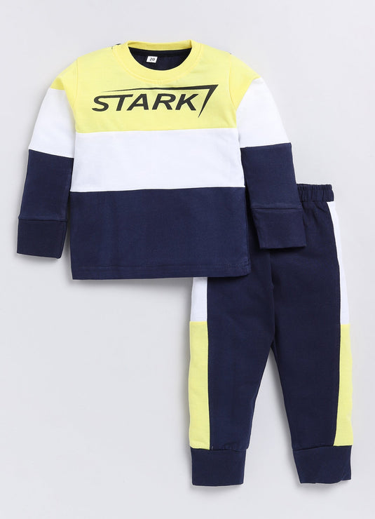 Stark Cotton Sinker Sweatshirt & Jogger Full Sleeves Clothing Set (Yellow white Navy)