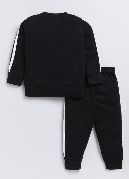 Stripes Cotton Sinker Sweatshirt & Jogger Full Sleeves Clothing Set(Black)