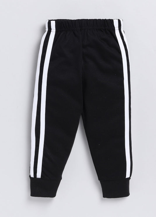 Stripes Cotton Sinker Sweatshirt & Jogger Full Sleeves Clothing Set(Black)