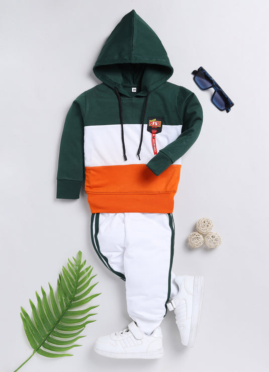 Streetwear contrast colour Cotton Sinker Hoodie & Jogger Full Sleeves Clothing Set