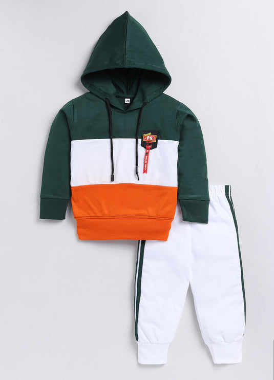 Streetwear contrast colour Cotton Sinker Hoodie & Jogger Full Sleeves Clothing Set