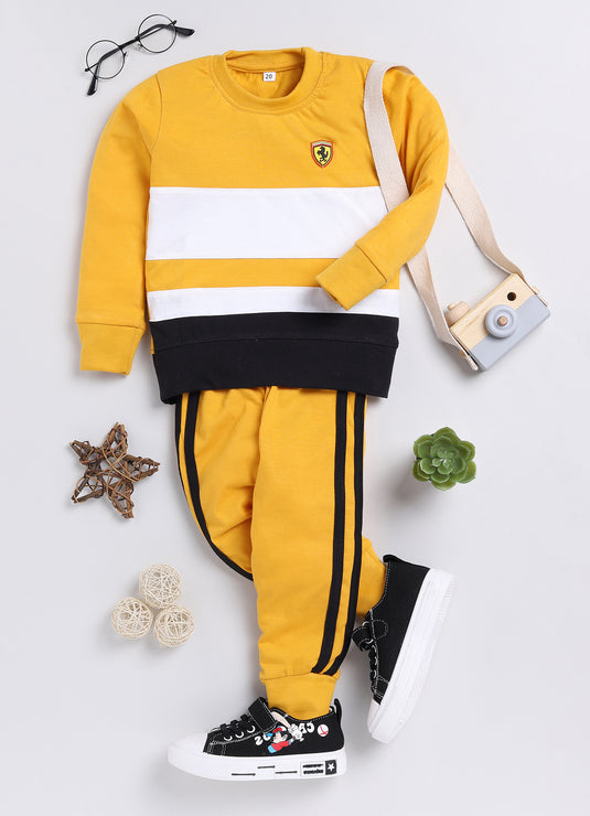 Streetwear contrast colour Cotton Sinker Sweatshirt & Jogger Full Sleeves Clothing Set