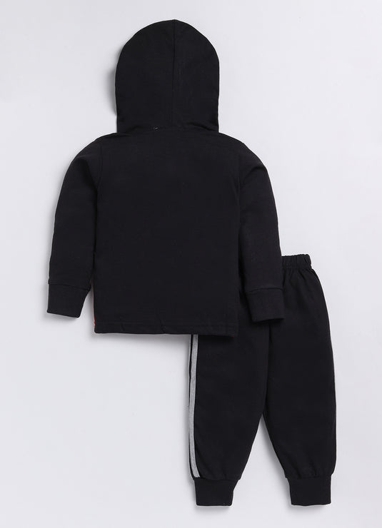 Streetwear contrast colour Cotton Sinker Hoodie & Jogger Full Sleeves Clothing Set (Black Grey Maroon)