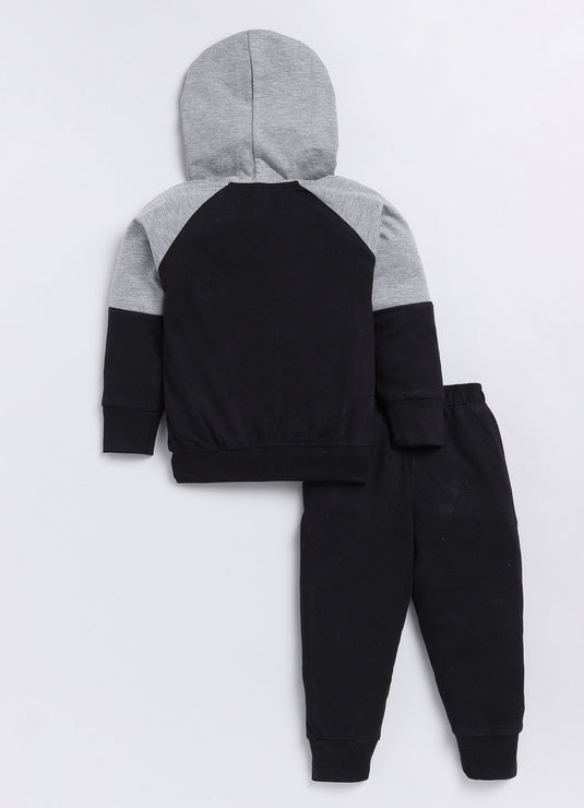 Streetwear Zipper Cotton Sinker Hoodie & Jogger Full Sleeves Clothing Set (Grey & Black)