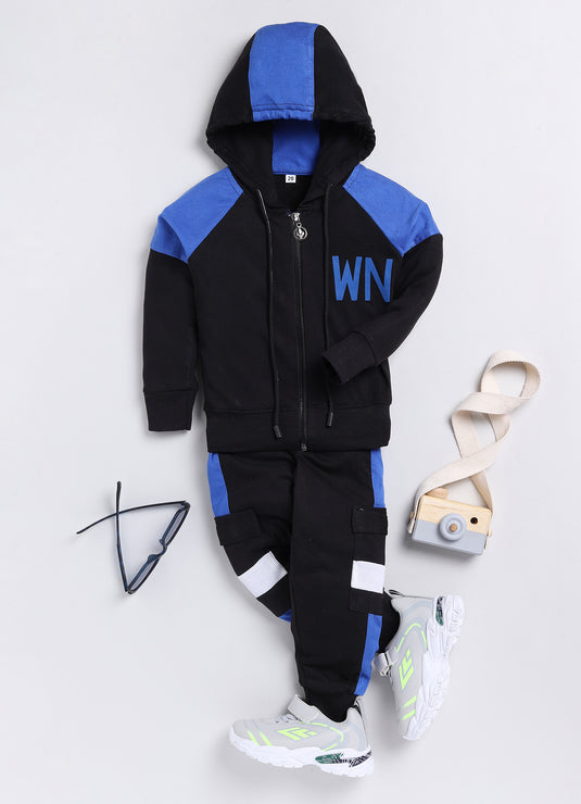 Streetwear Zipper Cotton Sinker Hoodie & Jogger Full Sleeves Clothing Set (RoyalBlue& Black)