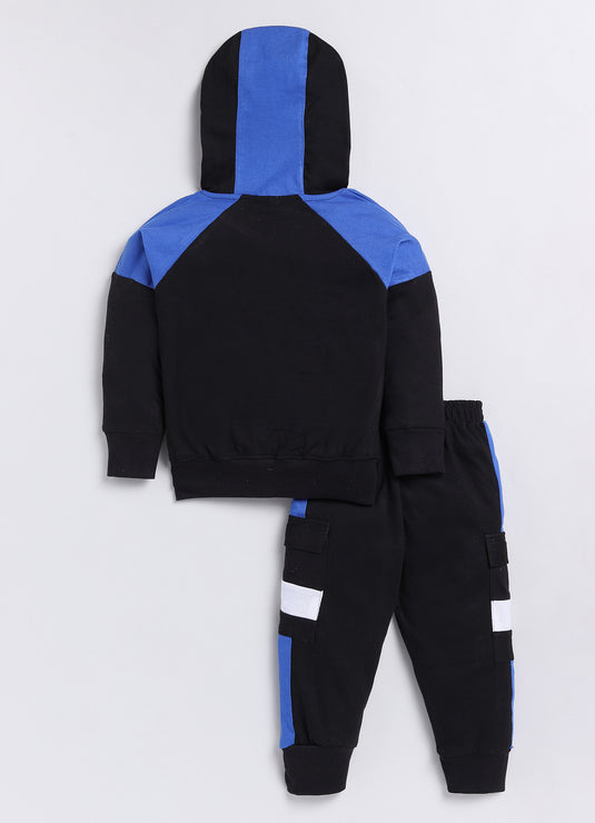 Streetwear Zipper Cotton Sinker Hoodie & Jogger Full Sleeves Clothing Set (RoyalBlue& Black)