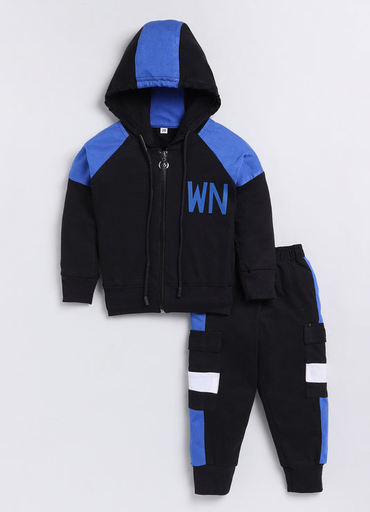 Streetwear Zipper Cotton Sinker Hoodie & Jogger Full Sleeves Clothing Set (RoyalBlue& Black)