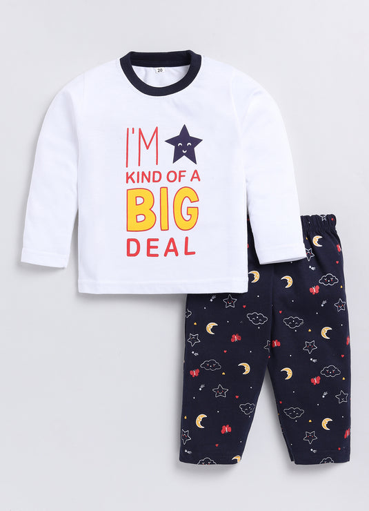 Night Print Cotton Sinker Nightwear Full Sleeves Clothing Set