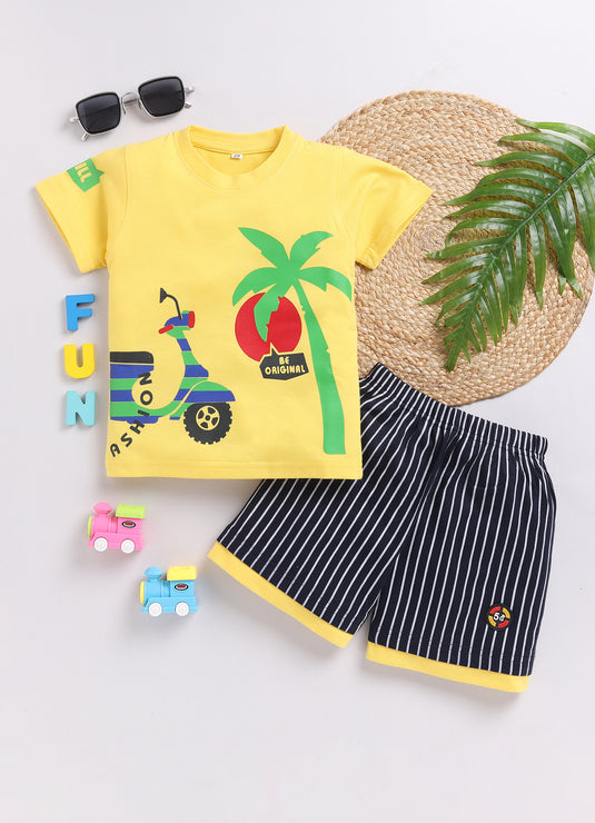 Sunny Palm tree Kids T-Shirt and Shorts Set for kids Boys