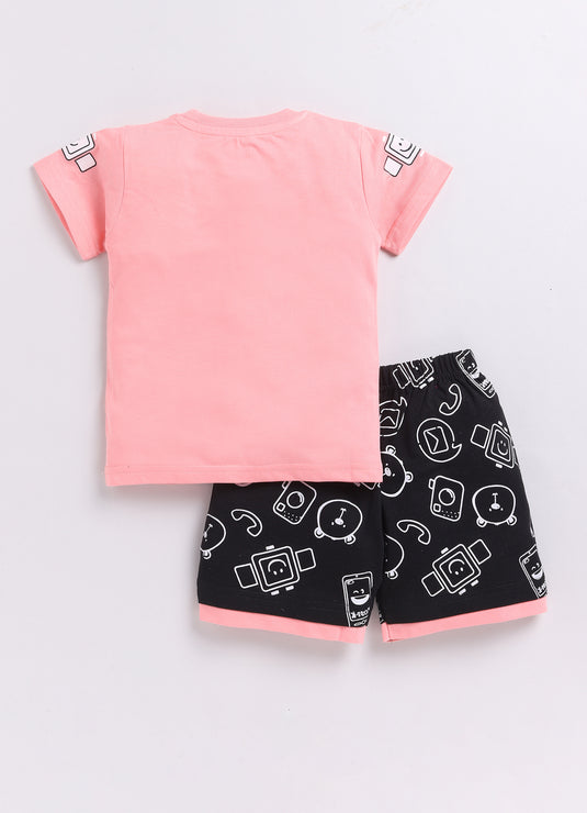 Panda Pals Pink & Black T-Shirt and Shorts Set for kids Girls