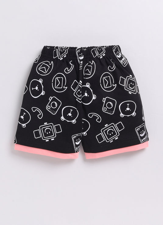 Panda Pals Pink & Black T-Shirt and Shorts Set for kids Girls