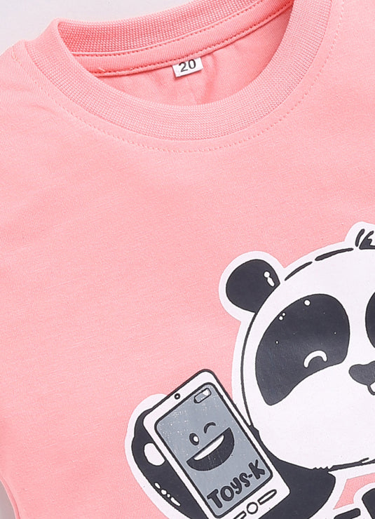 Panda Pals Pink & Black T-Shirt and Shorts Set for kids Girls