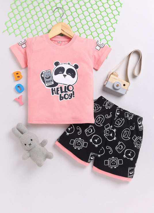 Panda Pals Pink & Black T-Shirt and Shorts Set for kids Girls