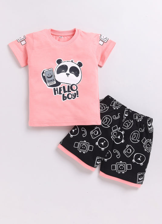 Panda Pals Pink & Black T-Shirt and Shorts Set for kids Girls