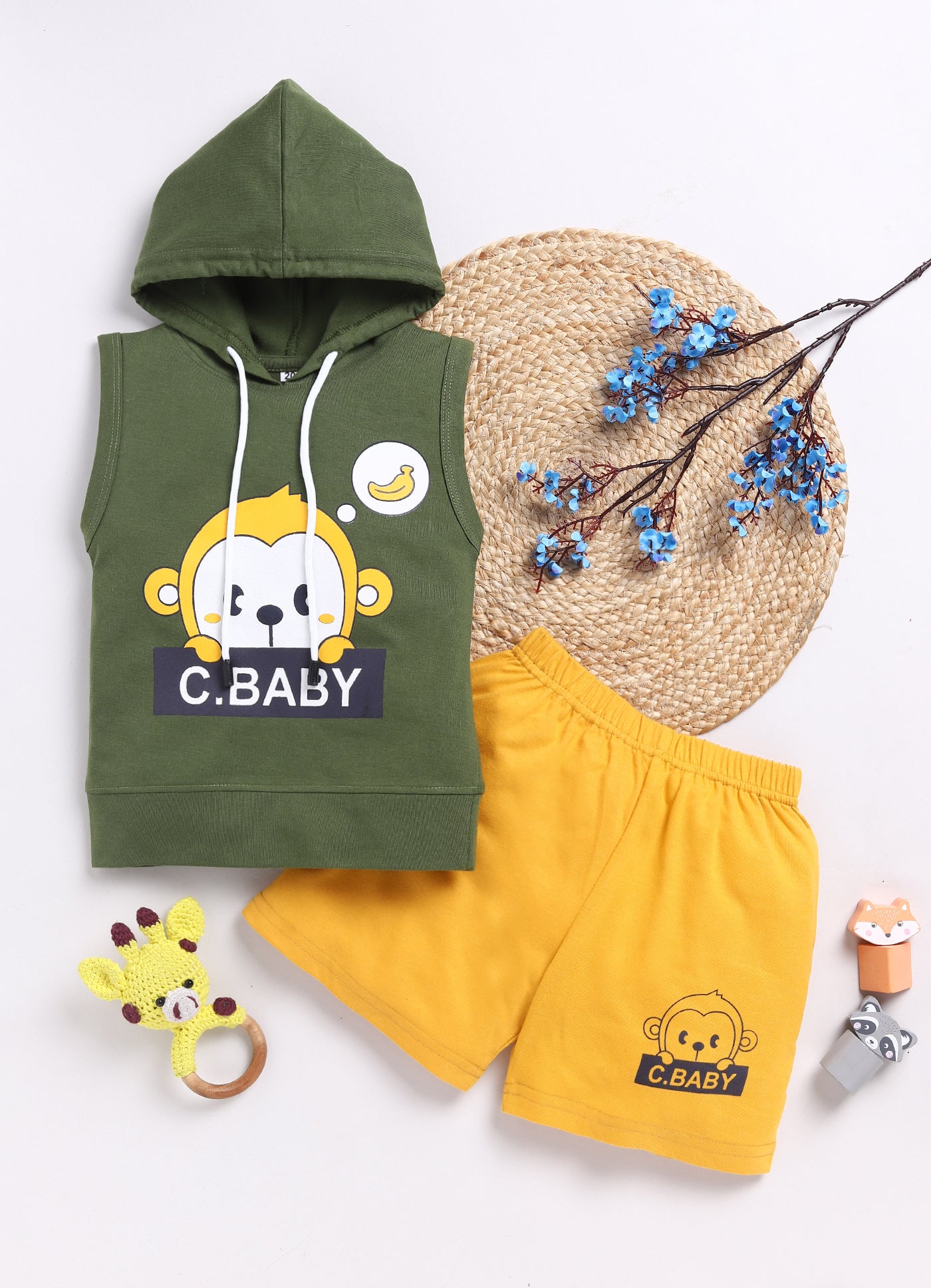 Baby Boy's Green Hoodie and Shorts Set - Main Image
