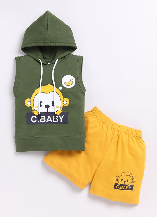 Baby Boy's Green Hoodie and Shorts Set